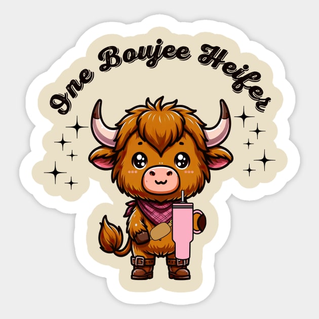 Boujee Heifer Highland Cow Valentines Day Farmyard Animal Sticker by SilverLake